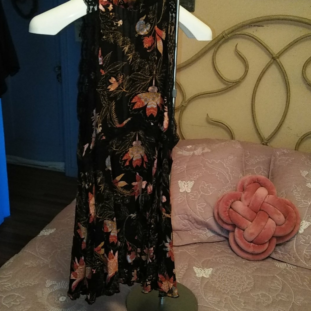 Free People 💙 Floral Lace Accent 💜 Flair Dress - Picture 5 of 11